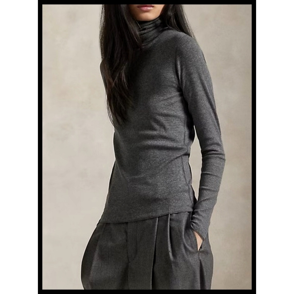 Polo Ralph Lauren Soft Ribbed Turtleneck Top Dark Gray Grey Women's Size Large